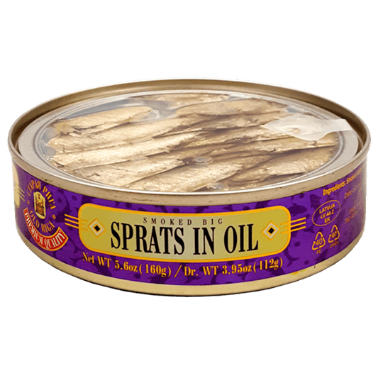 OLD RIGA KOSHER SMOKED BIG SPRATS IN OIL E/O (CLEAR TOP), LATVIA, 160G