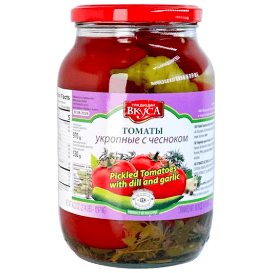 TRADICII VKUSA TOMATOES PICKLED W/ DILL & GARLIC 0.97L