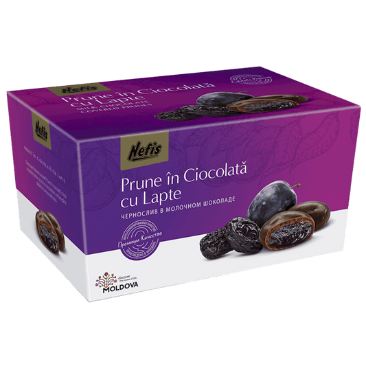 BOXED CANDIES "MILK CHOCOLATE COVERED PRUNES", MOLDOVA,  200G NEFIS