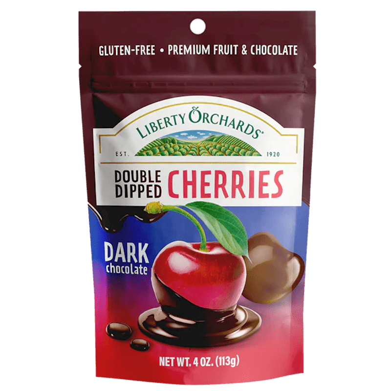 "CHERRIES" GLAZED WITH DARK CHOCOLATE, 113G LIBERTY ORCHARDS