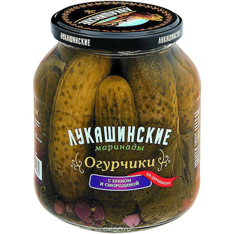 LUKASHINSKIE VILLAGE STYLE PICKLES W/HORSREDISH & BL. CURRANT 670GR