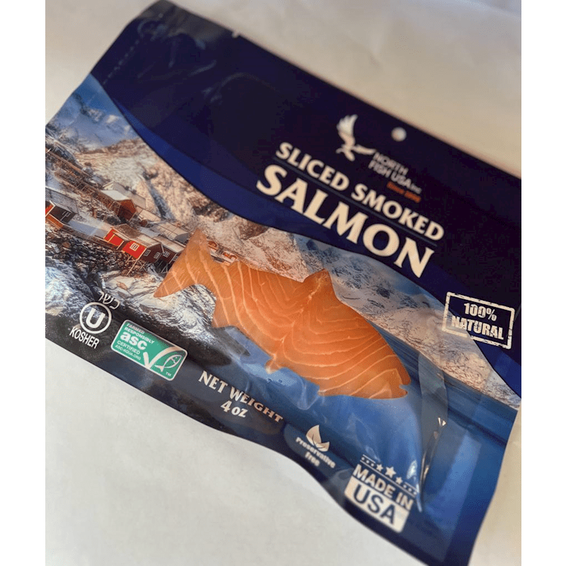 COLD SMOKED SLICED SALMON, 4 OZ NORTH FISH