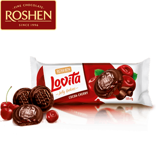 COOKIES (CHOCO GLAZED) LOVITA -CHERRY JELLY, ROSHEN, 135GR