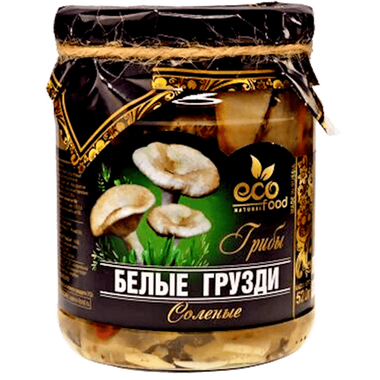 ECO FOOD SALTED WHITE MUSHROOMS (GRUZDI), RUSSIA, 520G