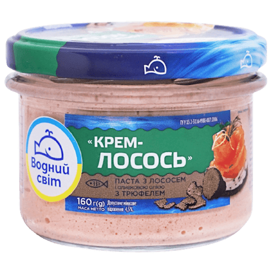 VODNIY SVIT MOUSSE SALMON W/OLIVE OIL&TRUFFLES GLASS 160GR