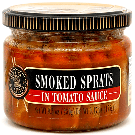 OLD RIGA KOSHET SMOKED SPRATS IN TOMATO SAUSAGE 250 GR