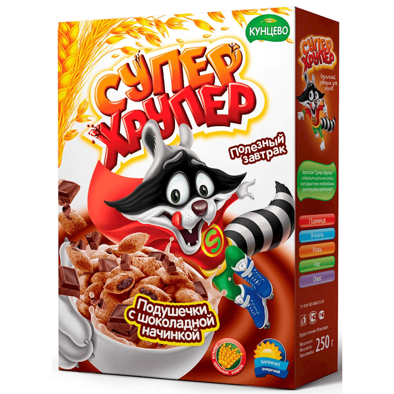 SUPER HRUPER- 5 GRAINS CEREAL WITH CHOCO FILLING 250GR