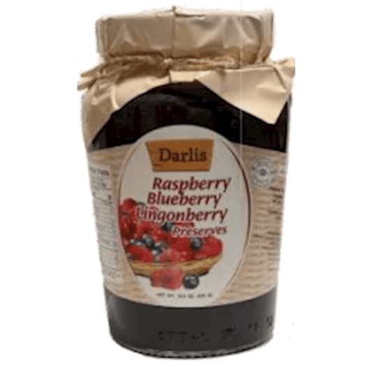 DARLIS RASPBERRY, BLUEBERRY, LINGONBERRY PRESERVE 520g (KOSHER)