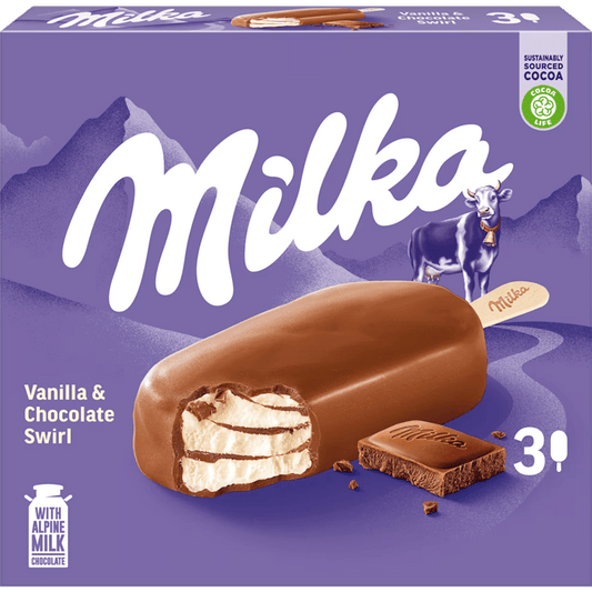 MILKA ICE CREAM  VANILLA&CHOCOLATE  SWIRL, GERMANY, 3X65G