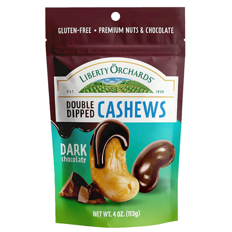 "CASHEWS" GLAZED WITH DARK CHOCOLATE, 113G LIBERTY ORCHARDS