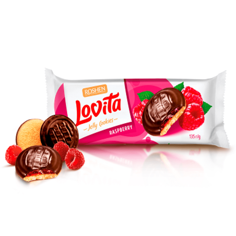 COOKIES LOVITA WITH RASPBERRY FLAVORED JELLY FILLING 135 GR