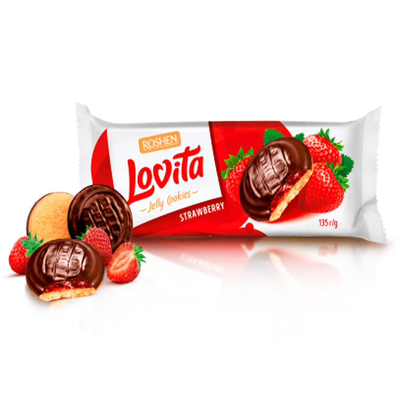 COOKIES LOVITA WITH STRAWBERRY FLAVORED JELLY FILLING 135 GR
