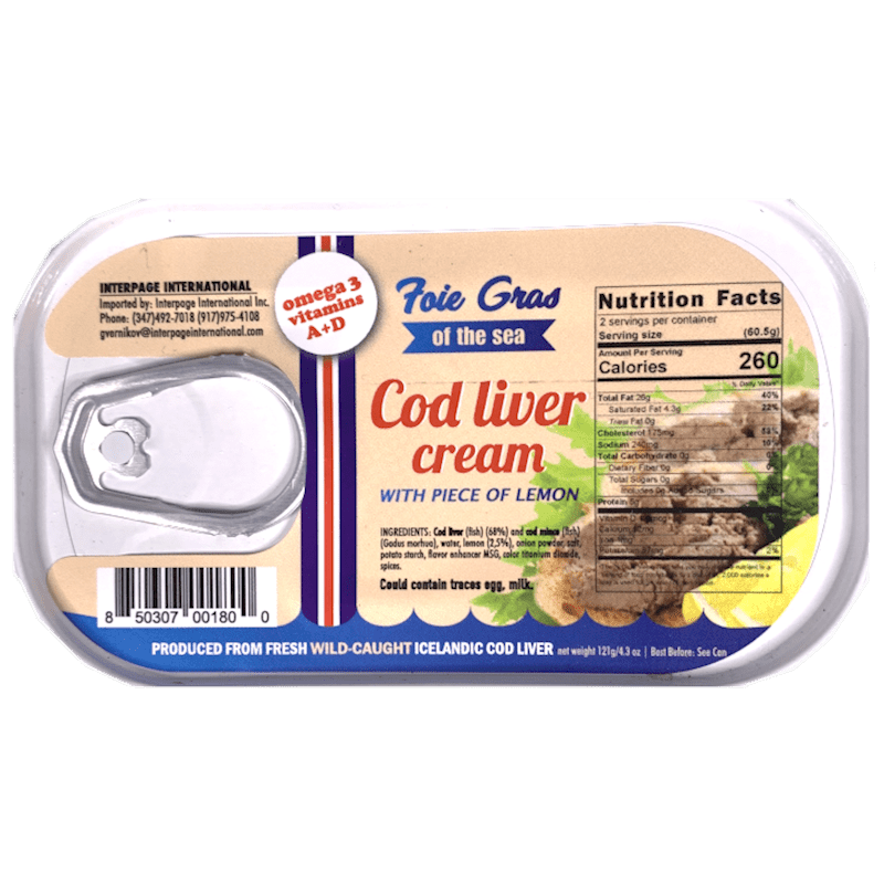 FOEI GRAS COD LIVER CREAM WITH PIECE OF LEMON ,ICELAND 121 GR