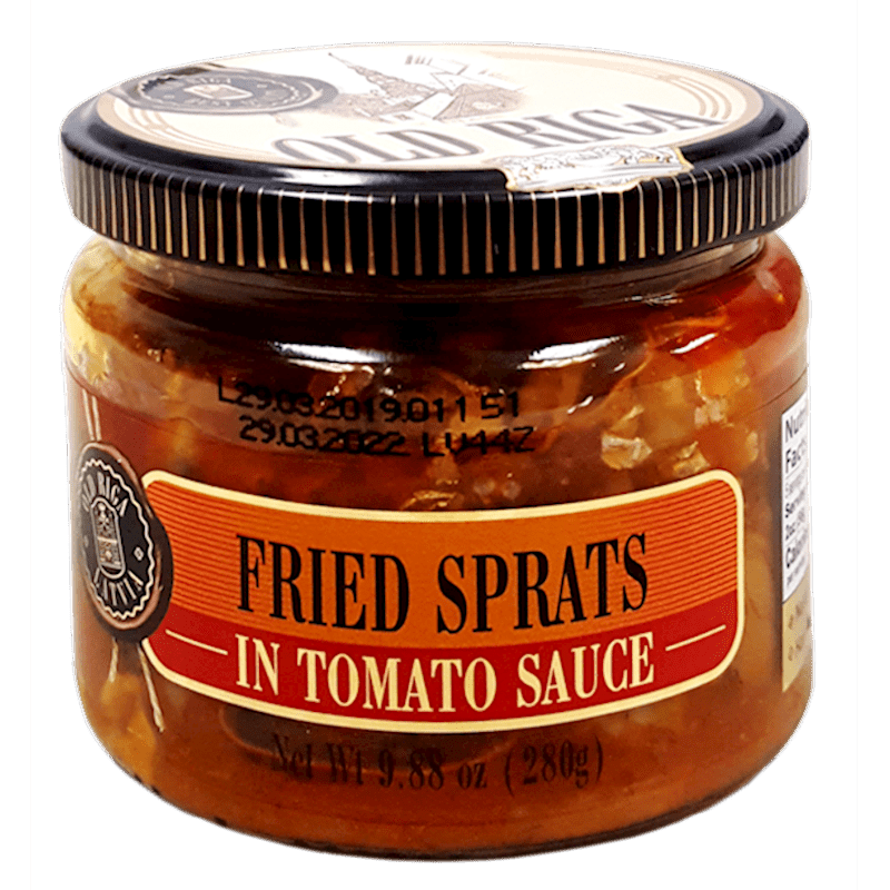 FRIED BALTIC SPRATS IN TOMATO SAUCE GLASS JAR KOSHER 280 GR