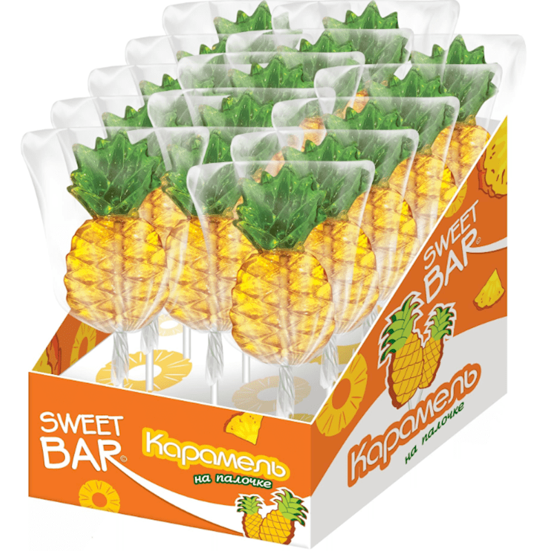 FRUIT FLAVORED LOLLIPOP SWEET BAR PINEAPPLE 40GR. 15 PC