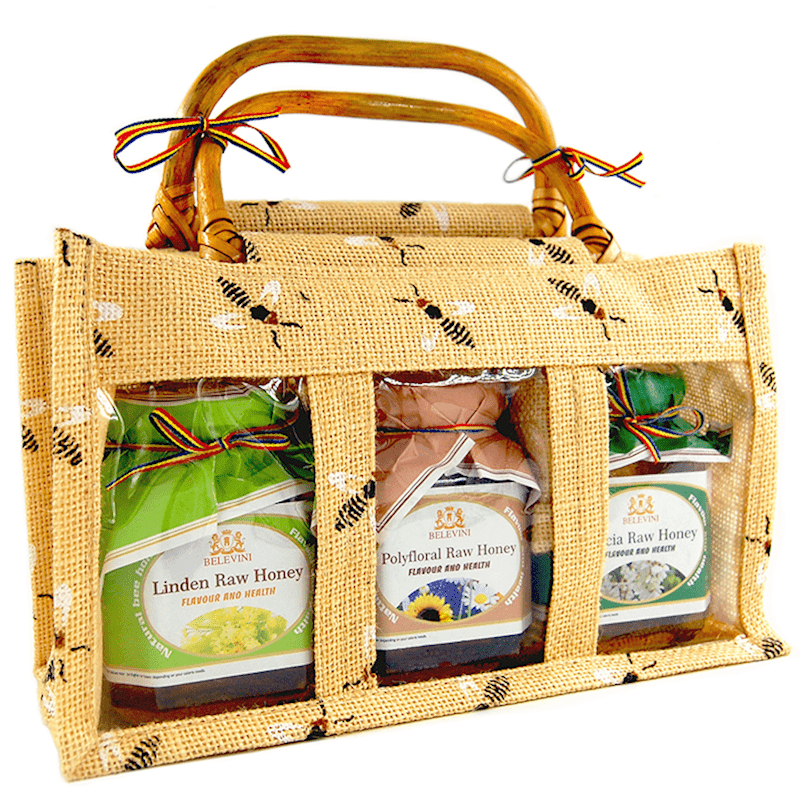 BELEVINI  HONEY GIFT SET ACACIA 400 GR, LINDEN 400GR, POLIFLORA 400 GR.  (TOTAL  1.200 GR.)