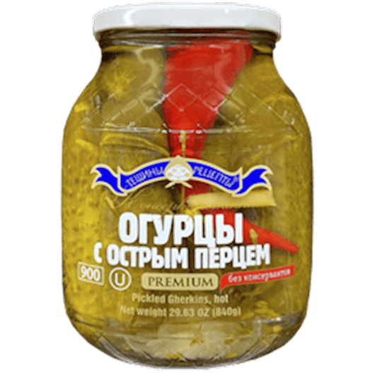 Tescheni Recepti PREMIUM CUCUMBER WITH HOT PEPPER MARINATED KOSHER 900 ML