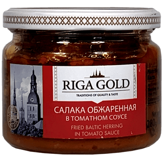 RIGA GOLD FRIED BALTIC HERRING IN TOMATO SAUCE JAR 280GR.