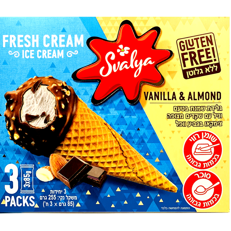 SVALIA ICE CREAM VANILLA WITH ALMONDS IN WAFFLE CONE 255 GR.